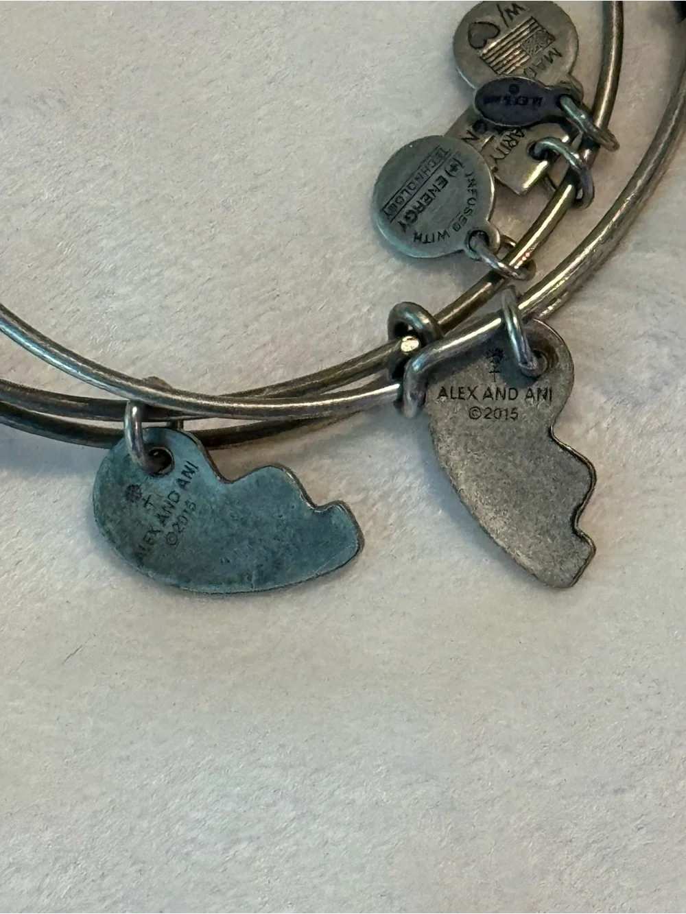 Alex and Ani “Friends” Broken Heart Charm Silver Bangle Bracelet Set